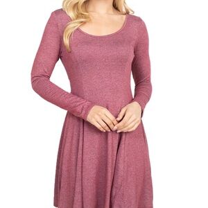 Acemi Purple Fit and Flare Long Sleeve Dress
